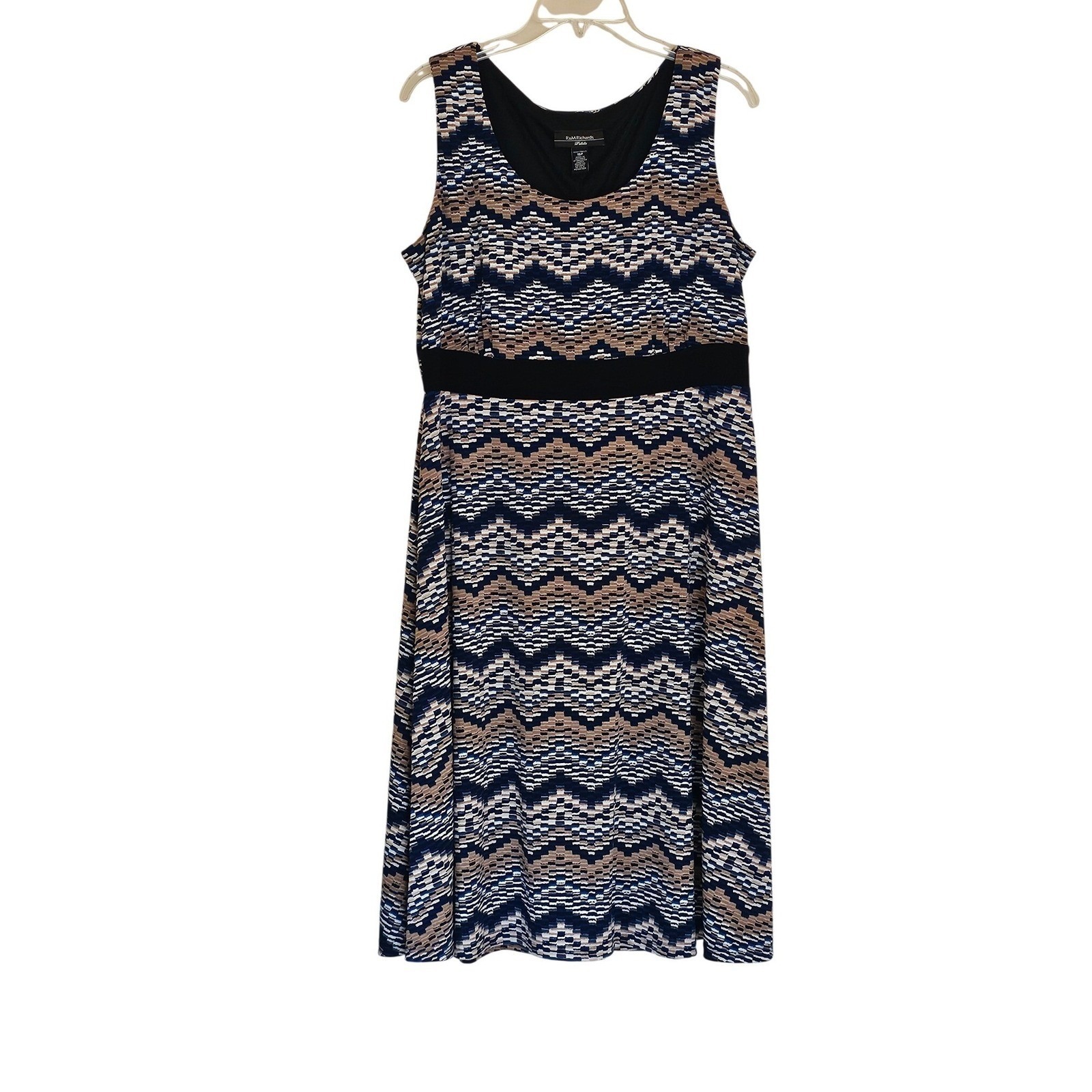 R&M Richards Petite Geometric Print Maxi Dress Blue Tan Women 16p